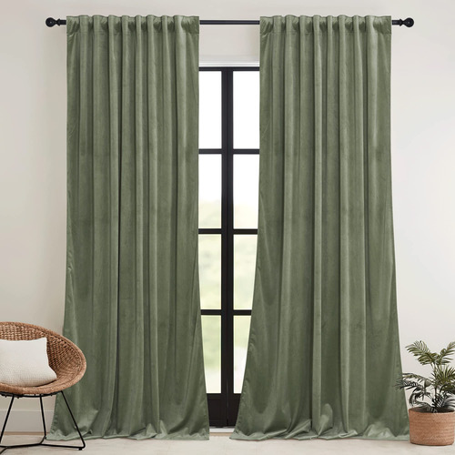 Ryb Home Cortina Terciopelo Verde Salvia 84  Super Suave 52 