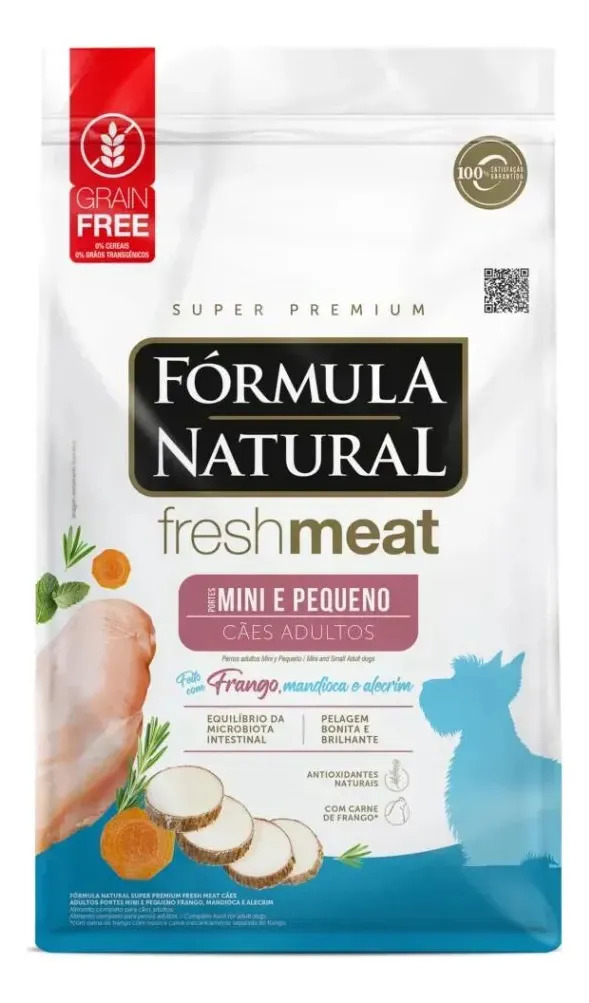 Ração Fómula Natural Fresh Meat Cães Adulto Mini e Pequenos Frango,Mandioca, Alecrim 1kg