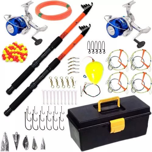 Kit Pesca Completo 2 Reel 2 Telescopicas + Caja Llena Lineas