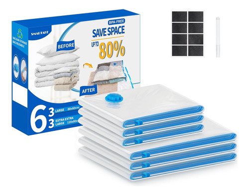 6 Pack Vacuum Storage Bags, Reusable Space Saver Bags With S