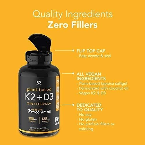 D3 125mcg + K2 100mcg Con Aceite De Coco Plant Based 60 Caps