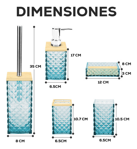 Set De Baño 5 Accesorios Elegantes Diseño Tridimensional Azul