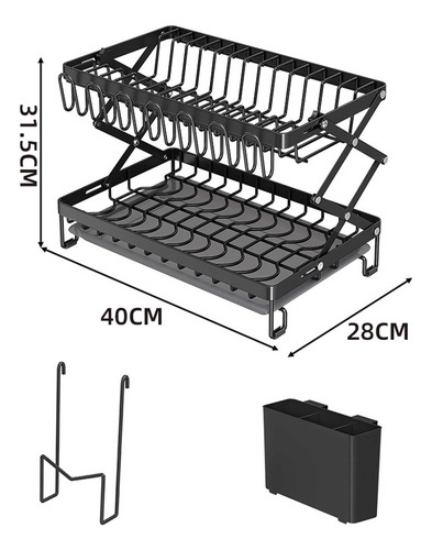 Escurridor De Platos De 2 Niveles Plegable Con Bandejas