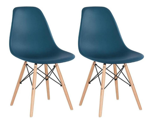 Kit 2 Cadeiras Charles Eames Cozinha Wood Eiffel Dsw Av Cor da estrutura da cadeira Azul-petróleo