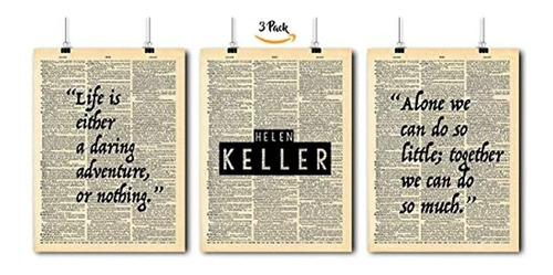 Citas Famosas Arte Helen Keller 3 Imprimir Set Vintage Dicc.