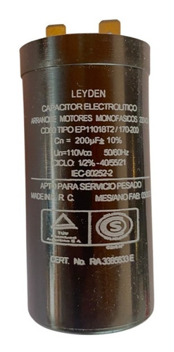 Capacitor De Arranque 200µf +-10% Para Motor 220 Vca Cortina