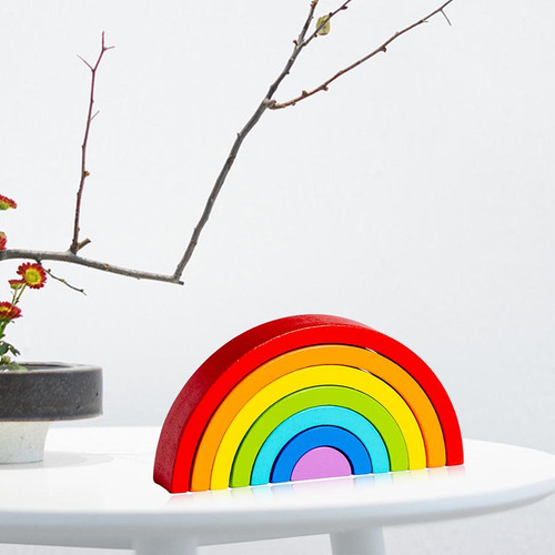 Wooden Rainbow Stacker Development Montessori Blocks Toys