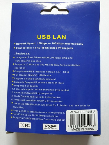 Imagem 5 de 6 de Adaptador Placa De Rede Usb Externa Lan Ethernet Rj45 10/100