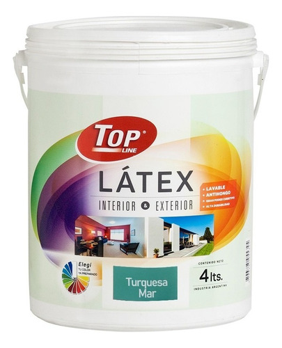 Latex Lavable Interior Exterior 4 Litros Colores Color Turquesa Mar