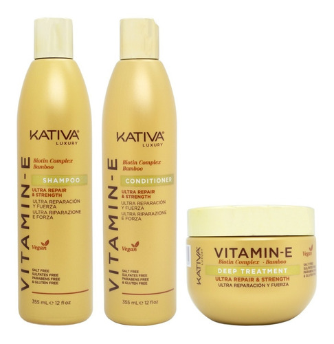 Kativa Vitamin-e Reparador Shampoo Acondicionador Máscara 3c