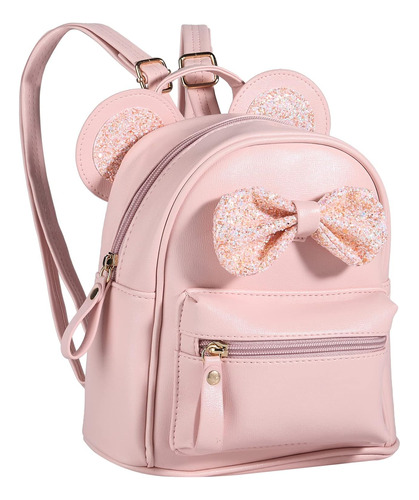 Mochila De Cuero Pu Rosa Para Niñas Con Orejitas De Raton