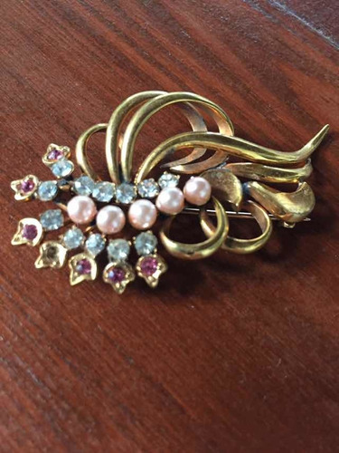 Broche Strass Y Perlas Rosas