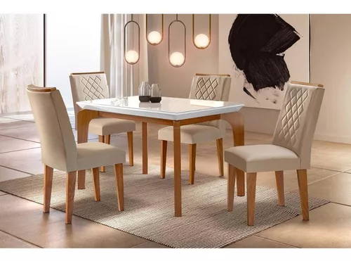 Mesa de Jantar Londrina com 6 Cadeiras Imbuia Off White Rufato