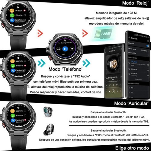 Reloj Inteligente Con Audífonos Bluetooth T92 Pro 2 En 1