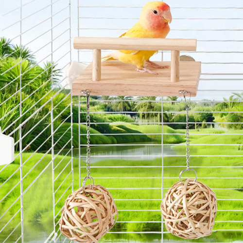 Percha De Madera Para Pájaros, Soporte Con Bola De Ratán