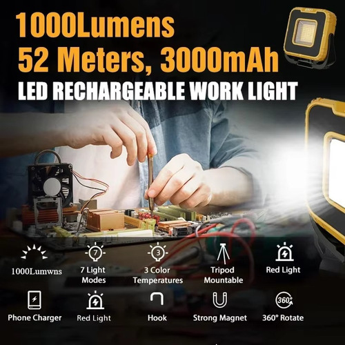 Lámpara Led Superbrillante De 3000 Mah, Recargable Y Resiste