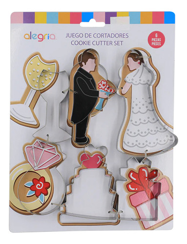 Cortadores P/boda Novios, Anillo Pastel Y Copa 6 Pzas Color Plateado