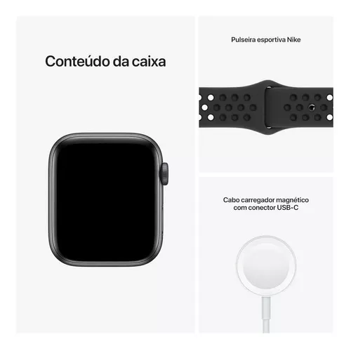 APPLE WATCH SE 44mm GPS - CAIXA CINZA ESPACIAL E PULSEIRA ESPORTIVA PRETA