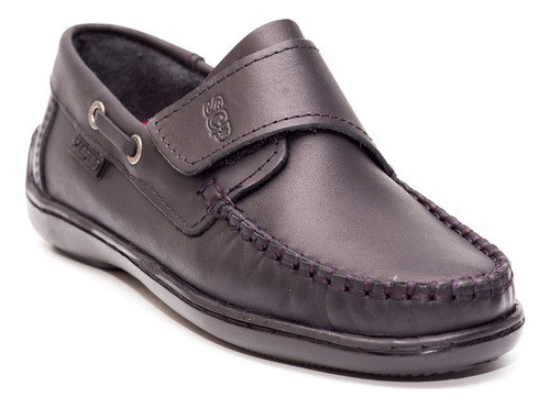 Mocasín Escolar Scarpino Búfalo Abrojo Negro De Cuero