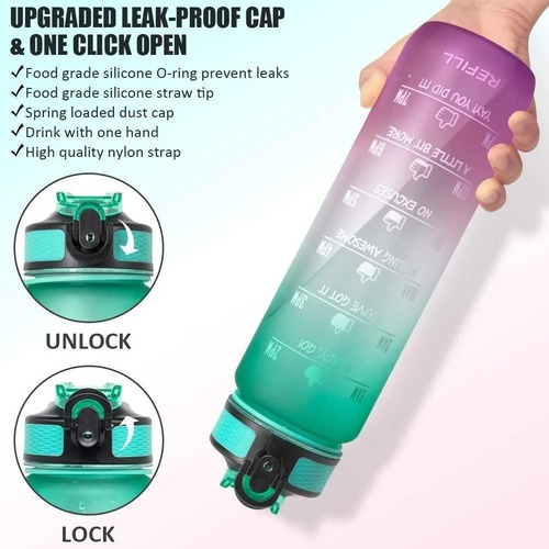 Imagen 5 de 10 de Botella De Agua Motivacional Con Marcador De 1 Lt Deportiva