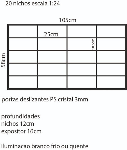 Estante Expositor Carrinhos 1:24 20 Nichos Iluminado Easy