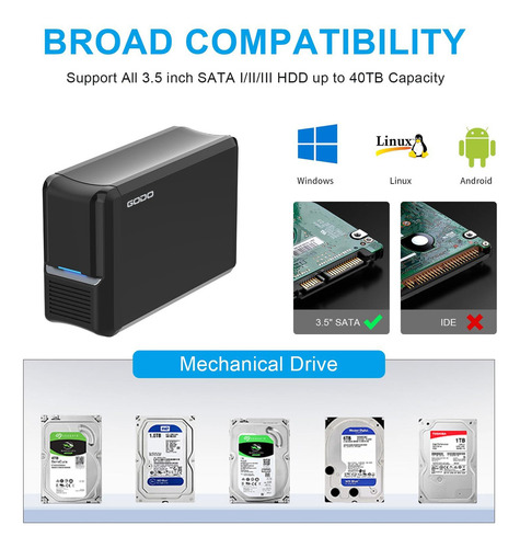 Godo Caja Externa Raid 3.5 Doble Bahía Usb 3.0