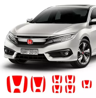 Kit Emblemas Civic G10 2017/2019 Aplique Vermelho Refletivo