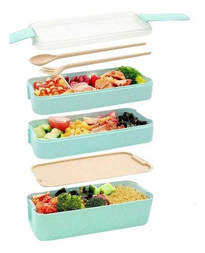 Contenedor Lonchera Box Lunch Divisiones Cubiertos Portatil