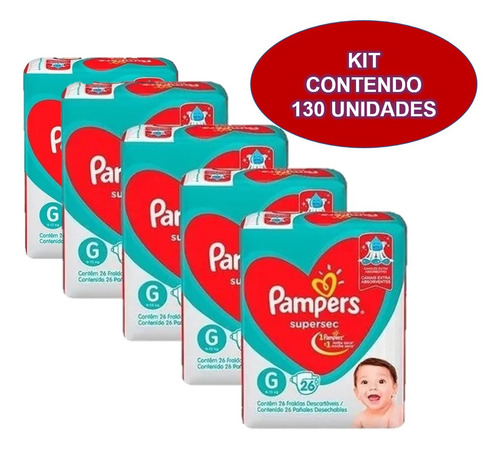 Kit 5 Pacotes Fraldas Pampers Descartável Infantil Atacado Tamanho Extra extra grande (XXG)