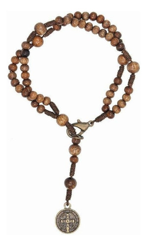 Pulseira Terço Unisex Em Madeira Preta Ou Imbuia Com Fecho Comprimento 21 Cm Diâmetro 2 Cm