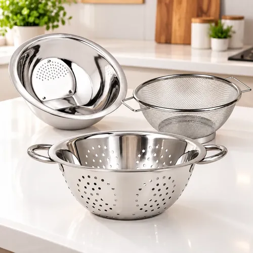 Kit 3 Escorredores Inox Arroz Macarrão Legumes Multiuso