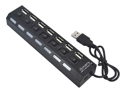 Multipuertos USB 2.0 Interruptor Individual LED 7 puertos HUB