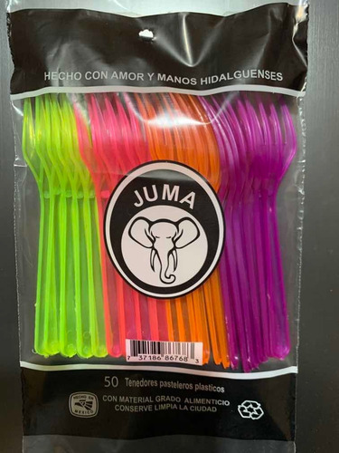 Tenedores Colores Neón Desechable Biodegradable Jüma 500 Pza