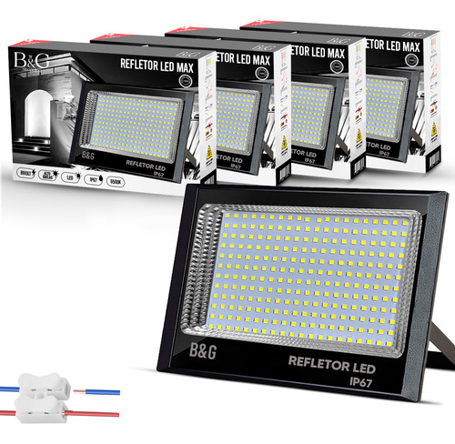 Kit 4 Refletor Led 400w Prova D´água Holofote Cor da carcaça Preto Cor da luz Branco-frio B&G SHOPPING
