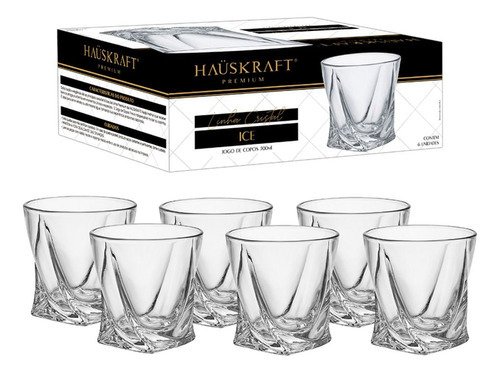 Jogo 6 Copos Ice Para Whisky 300ml Cristal - Hauskraft Cor Branco