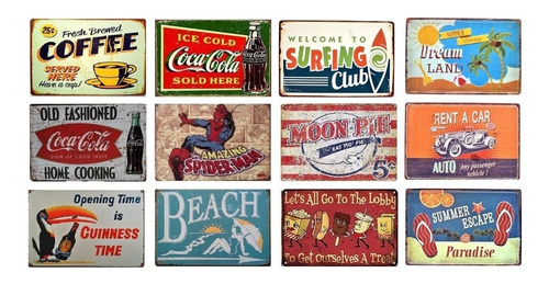 Imagen 5 de 10 de Placas Vintage Retro De Metal Cuadros Bar Cafe 30x20
