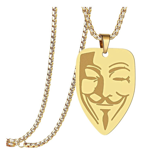Collar Para Hombre Dije Mascara Anonymous De Acero Color Oro
