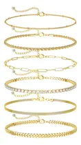 Comprar Conjunto 6 Tobilleras Mujer Resistentes Agua Oro 14 Quilates