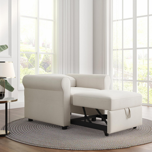 Merax White Modern Sofá Cama Convertible 3 En 1 Tumbona Blanco Diseño De La Tela