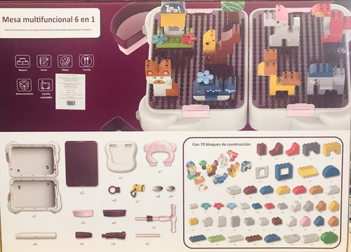 Mesa Infantil Didáctica 6 En 1 Bloques Construcción En Caja Tinto (Usado)