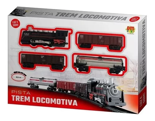 Trem Brinquedo Trenzinho Pista 85,5cm Locomotiva Luz Som Cor Preto