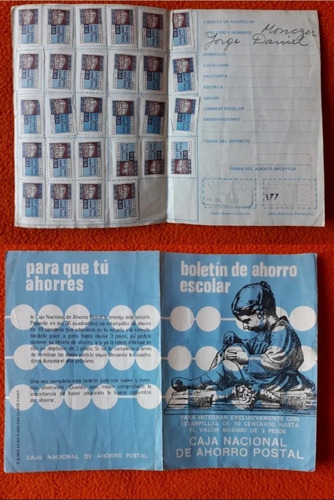 Antiguo Boletín De Ahorro Escolar Con Estampillas