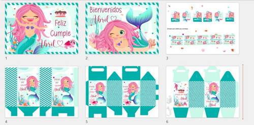 Kit Imprimible Sirenita Candy Cajitas Invitacion Editable