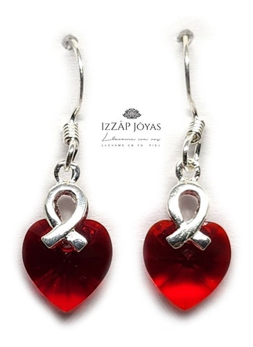 Aros Anzuelo + Cristales Swarovski Corazon 10 Mm Plata 925