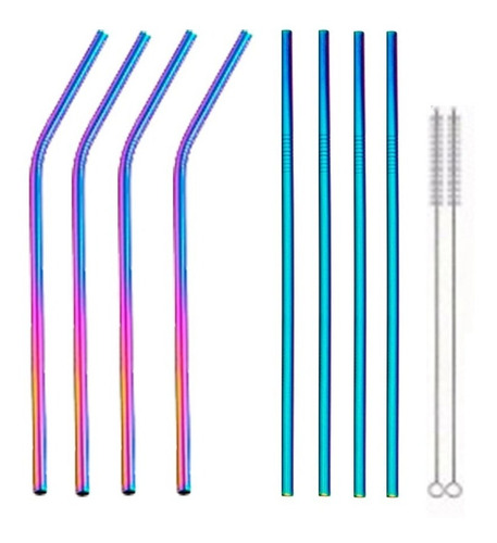 Popotes Tornasol Acero Ecológicos 8pz+2 Cepillos Full