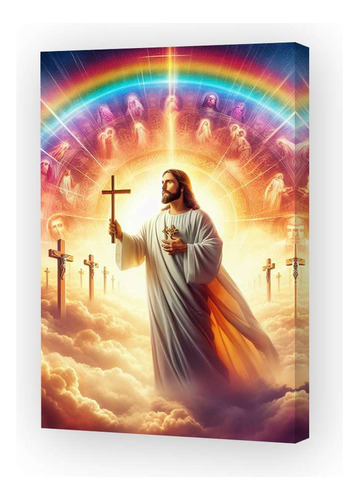 Cuadro 60x90cm Jesus Sagrado Corazon Arco Iris Religion