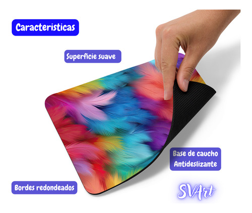 Mouse Pad Svart Diseño Con Plumas Colores Arcoiris