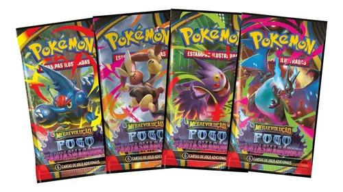 Kit 4 Booster Pokémon TCG Fogo Fantasmagórico de 24 Cartas Raras
