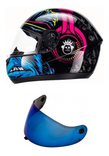 Capacete Peels Spike Monkey Preto E Rosa + Viseira Azul