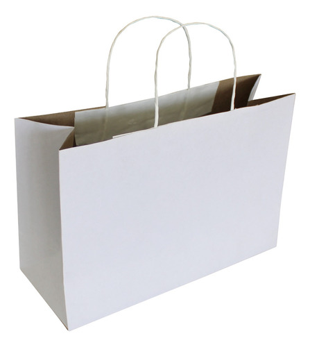 40 Bolsa Papel Kraft Blanca 29x20x11.5 Con Asa Gramaje 190